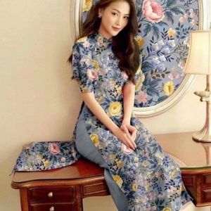 Blue Foral Ao Dai